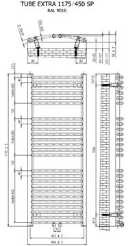 CONCEPT 200 TUBE EXTRA SP kúpeľňový radiátor 1175/450, stredové pripojenie, čierna perla S22 CTE11750450SM855002 Technický nákres