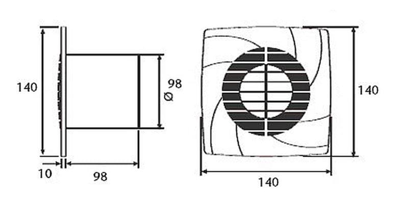 CATA B-10 PLUS axiálny ventilátor 100 mm, nástenný/stropný, biela 00981001 Technický nákres