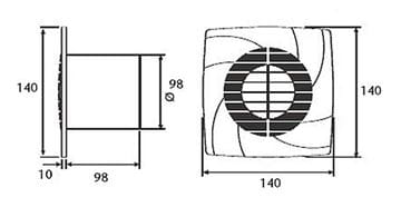 CATA B-10 PLUS axiálny ventilátor 100 mm, nástenný/stropný, biela 00981001 Technický nákres