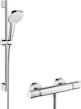 HANSGROHE CROMA SELECT E VARIO sprchový set s termostatickou batériou, ručná sprcha s 3 prúdmi, tyč, hadica, biela/chróm