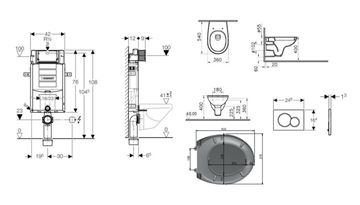CONCEPT 100 závesné WC s montážnym prvkom Kombifix, sedadlo, biele tlačidlo PT2.GEKF-KK.W.3 Technický nákres