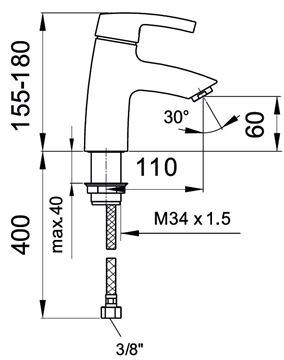 LAUFEN CURVEPRO umývadlová stojanková batéria, chróm/červená HF918570022001 Technický nákres
