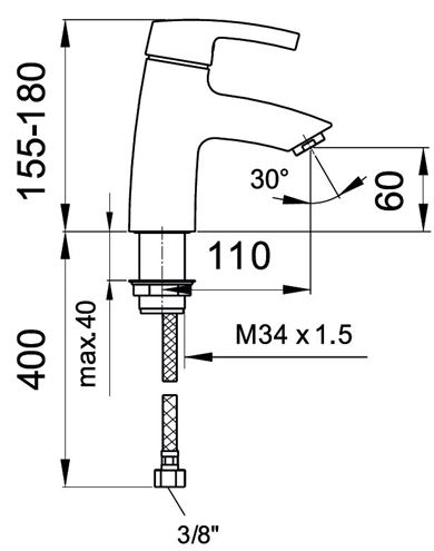 LAUFEN CURVEPRO umývadlová stojanková batéria, chróm/červená HF918570022001 Technický nákres