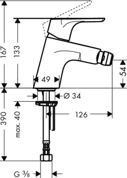 HANSGROHE FOCUS bidetová stojanková batéria, s odtokovou súpravou, chróm 31922000 Technický nákres
