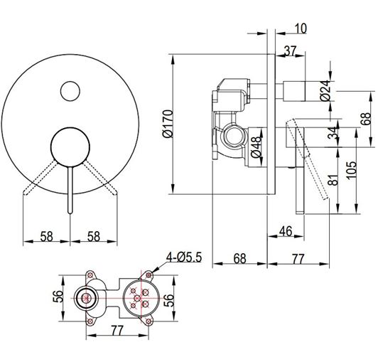 VILLEROY & BOCH DAWN podomietková batéria, pre 2 spotrebiče, chróm TVS10635311061 Technický nákres