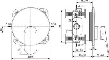 IDEAL STANDARD CERALIFE O sprchová podomietková batéria, chróm BE024AA Technický nákres