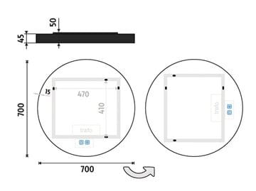 NIMCO ZP 31000 zrkadlo 70 cm, reverzibilné, s osvetlením, s reguláciou stmievania a teploty svetla, s dvoma senzormi ZPC 31001RVX-90 Technický nákres