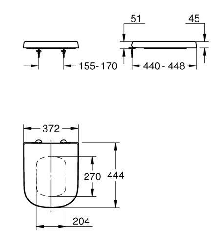 GROHE EURO CERAMIC WC sedátko, alpská biela 39331002 Technický nákres
