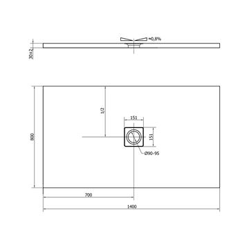POLYSAN FLEXIA sprchová vanička 140x80 cm, liaty mramor, bez nožičiek 72900 Technický nákres