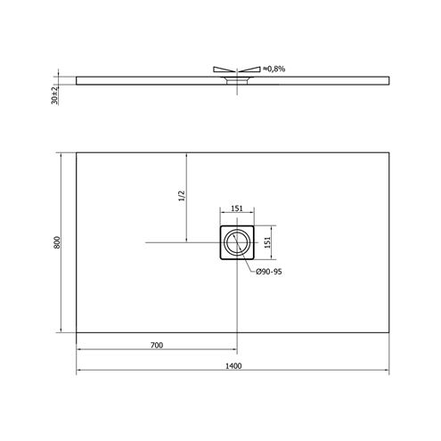 POLYSAN FLEXIA sprchová vanička 140x80 cm, liaty mramor, bez nožičiek 72900 Technický nákres