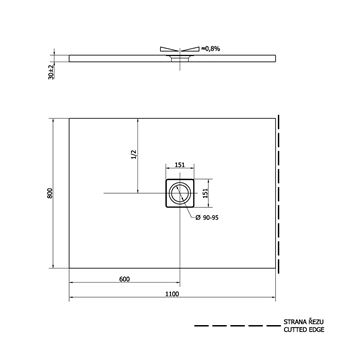 POLYSAN FLEXIA sprchová vanička 110x80 cm, liaty mramor, bez nožičiek 72924 Technický nákres