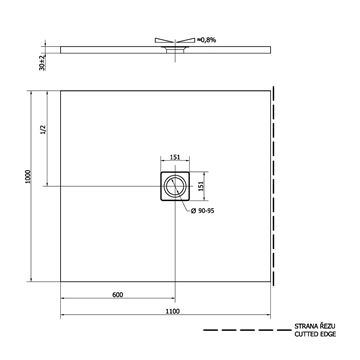 POLYSAN FLEXIA sprchová vanička 110x100 cm, liaty mramor, bez nožičiek 72922 Technický nákres