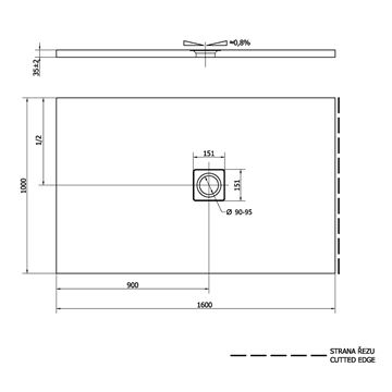 POLYSAN FLEXIA sprchová vanička 160x100 cm, liaty mramor, bez nožičiek 72920 Technický nákres