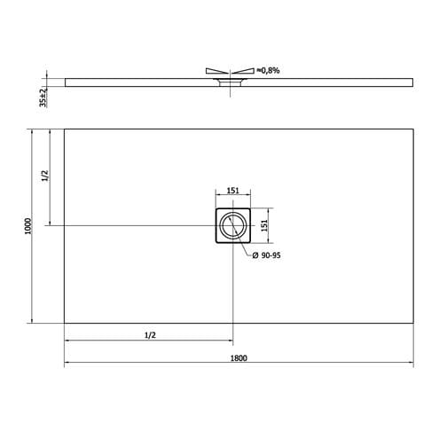POLYSAN FLEXIA sprchová vanička 180x100 cm, liaty mramor, bez nožičiek 72917 Technický nákres