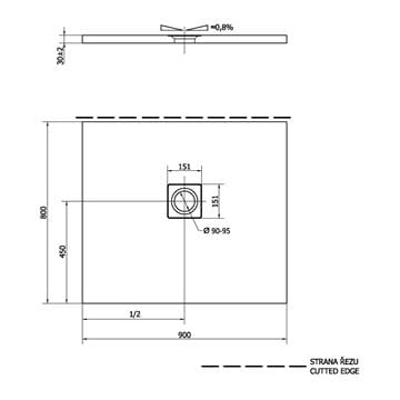 POLYSAN FLEXIA sprchová vanička 90x80 cm, liaty mramor, bez nožičiek 72927 Technický nákres