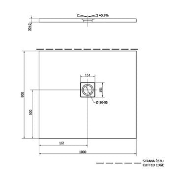 POLYSAN FLEXIA sprchová vanička 100x90 cm, liaty mramor, bez nožičiek 72925 Technický nákres