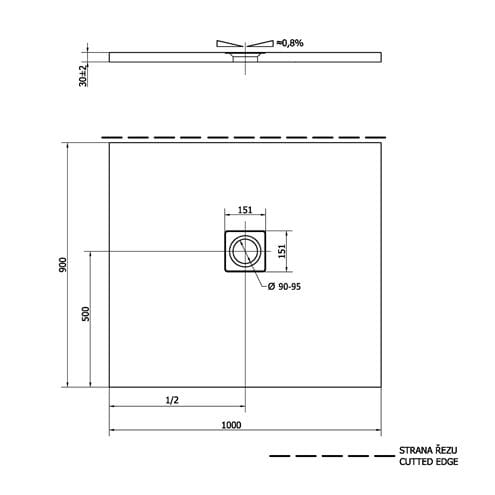 POLYSAN FLEXIA sprchová vanička 100x90 cm, liaty mramor, bez nožičiek 72925 Technický nákres