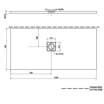 POLYSAN FLEXIA sprchová vanička 150x70 cm, liaty mramor, bez nožičiek 90131 Technický nákres