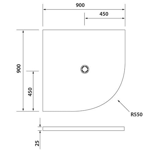 POLYSAN FLEXIA sprchová vanička 90x90 cm, R550, liaty mramor, bez nožičiek 91181 Technický nákres