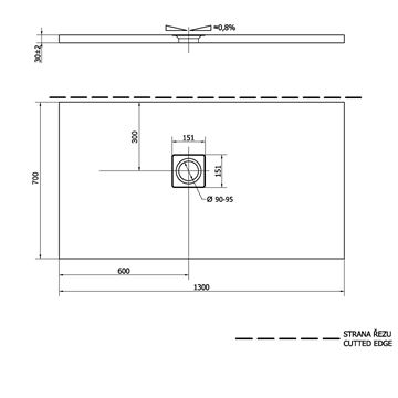 POLYSAN FLEXIA sprchová vanička 130x70 cm, liaty mramor, bez nožičiek 90121 Technický nákres
