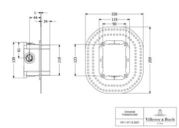 VILLEROY & BOCH VI-BOX podomietkové teleso  TVS00035100000 Technický nákres