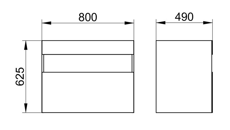 KEUCO STAGELINE skrinka pod umývadlo 80x49x62,5 cm, 1 zásuvka, 1 polica, s osvetlením, matná biela 32862300000 Technický nákres