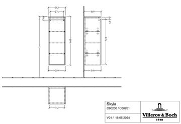 VILLEROY & BOCH SKYLA nízka skrinka 35x34, 9x100 cm, 1 dvierka, pánty vpravo, Soft Green C80201AF Technický nákres