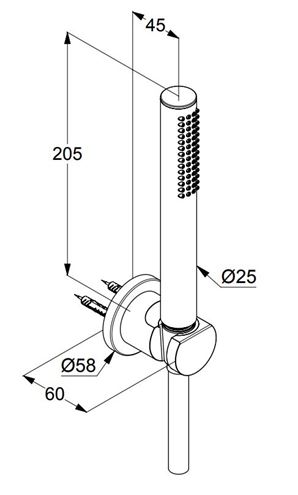KLUDI NOVA FONTE PURISTIC 1S sprchová súprava 3-dielna, ručná sprcha 205 mm, hadica, držiak, kartáčovaný bronz 20850N1-15 Technický nákres