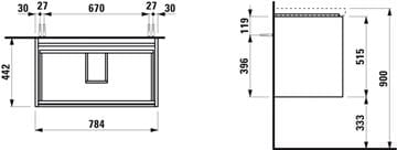 LAUFEN LANI skrinka pod umývadlo 78,4x44,2x51,5 cm, 2 zásuvky, divoký dub H4035521122671 Technický nákres