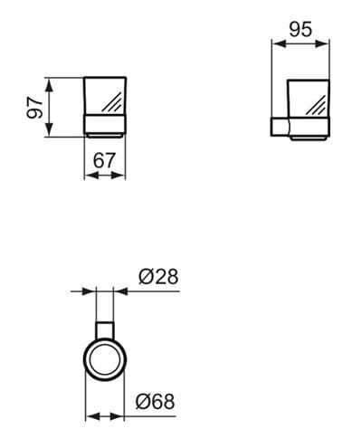 IDEAL STANDARD CONCA nástenný pohárik, sklo, kartáčované zlato T4505A2 Technický nákres