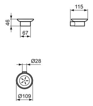 IDEAL STANDARD CONCA mydlovnicka, nástenná, sklo, kartáčované zlato T4509A2 Technický nákres