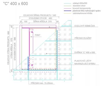 ZAVRZ revízne dvierka 400x600 mm, pod obklad, s tlačným otváraním CK400X600 Technický nákres