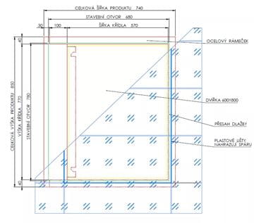 ZAVRZ revízne dvierka 600x800 mm, pod obklad, s tlačným otváraním DK600x800 Technický nákres