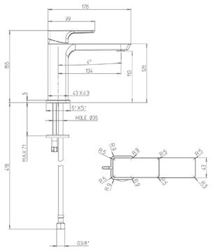 VILLEROY & BOCH SUBWAY 3.0 umývadlová stojanková batéria, chróm TVW11200300061 Technický nákres