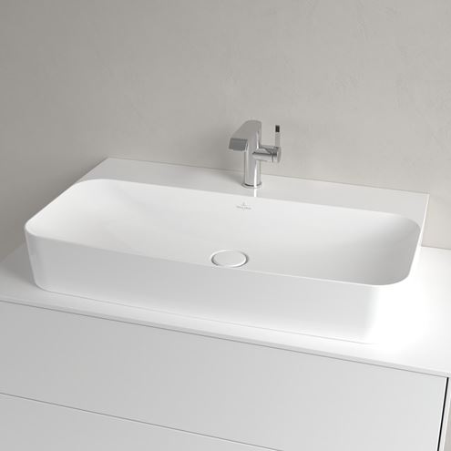 VILLEROY & BOCH FINION umývadlo na dosku 80 cm, s otvorom pre batériu a prepadom, CeramicPlus, alpská biela 41688CR1 Obrázek - fotka