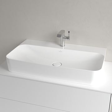 VILLEROY & BOCH FINION umývadlo na dosku 80 cm, s otvorom pre batériu a prepadom, CeramicPlus, alpská biela 41688CR1 Obrázek - fotka