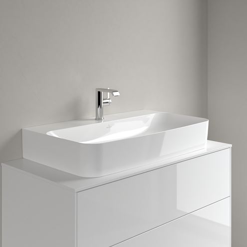 VILLEROY & BOCH FINION umývadlo na dosku 80 cm, s otvorom pre batériu a prepadom, CeramicPlus, alpská biela 41688CR1 Obrázek - fotka