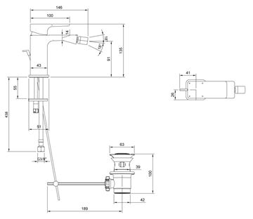 VILLEROY & BOCH SUBWAX 3.0 bidetová stojanková batéria, chróm TVB11200100061 Technický nákres