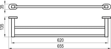 RAVAK CHROME CR 320.00 držiak uterákov 655 mm, dvojramenný, chróm X07P193 Technický nákres