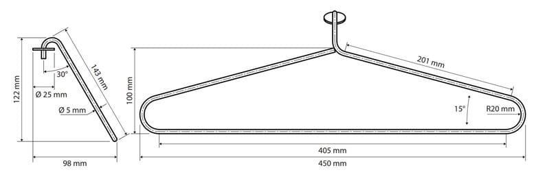 BEMETA vešiak pre elektrický sušiak uterákov 450 mm, lesklá zlatá 704153911 Technický nákres