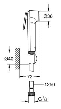 GROHE TEMPESTA-F TRIGGER SPRAY 30 bidetová spŕška, s hadicou a držiakom, supersteel 27513DC1 Technický nákres