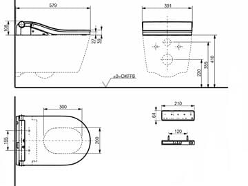 CONCEPT 300 WASHLET bidetové sedátko, okrúhle, SoftClose, biela/strieborné lemovanie 801EG-CON-DUS-R Technický nákres