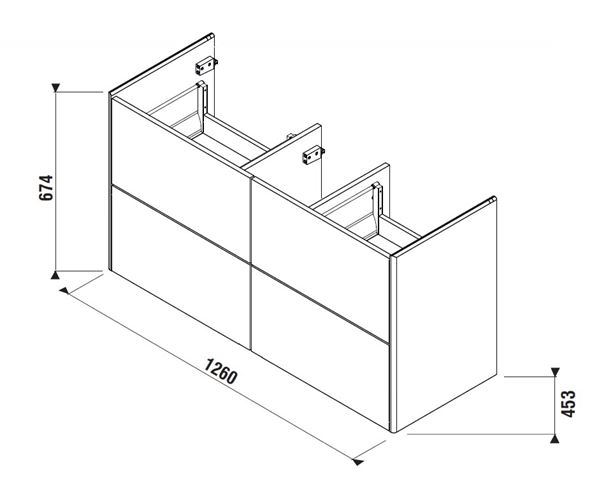 LAUFEN FIORA skrinka pod dvojumývadlo 126x45,3x67,4 cm, 4 zásuvky, Push-open, lesklá šedá H40F9966013011 Technický nákres