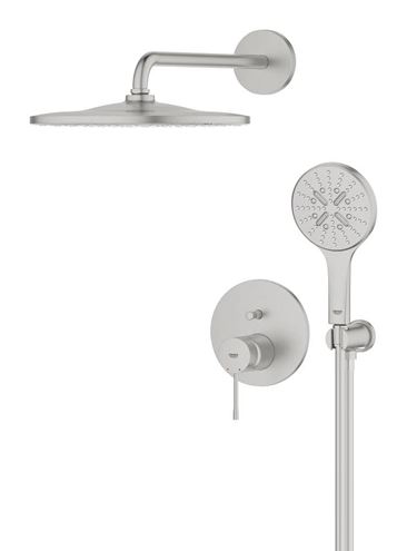 GROHE ESSENCE NEW sprchový set s podomietkovou batériou, horná sprcha, ručná sprcha s 3 prúdmi, hadica, držiak, supersteel 25287DC0 Obrázek - fotka