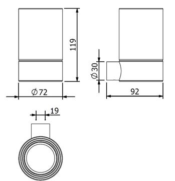 KLUDI VELA R nástenný pohárik, sklo, kartáčovaný gun metal 58975N2 Technický nákres