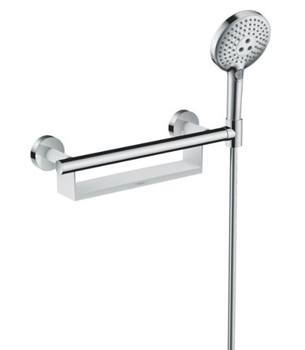 HANSGROHE UNICA madlo k vani 395 mm, s držiakom ručnej sprchy a poličkou, chróm/biela 26328400 Obrázek - fotka