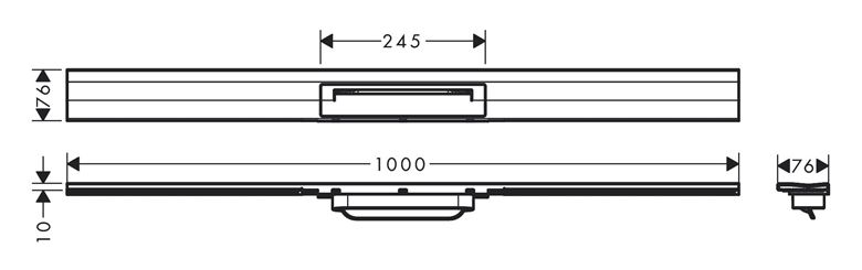 HANSGROHE 1000 RAINDRAIN FLEX vrchná sada sprchového žľabu, skracovateľný, pre inštaláciu k stene, kartáčovaná nerez oceľ 56053800 Technický nákres