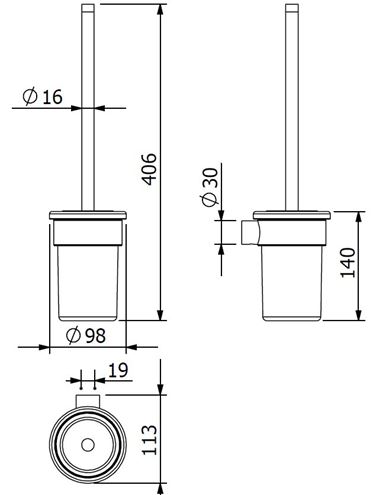 KLUDI VELA R WC kefa, nástenná, sklo, kartáčovaný gun metal 58974N2 Technický nákres