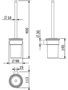 KLUDI VELA R WC kefa, nástenná, sklo, kartáčovaný gun metal 58974N2 Technický nákres