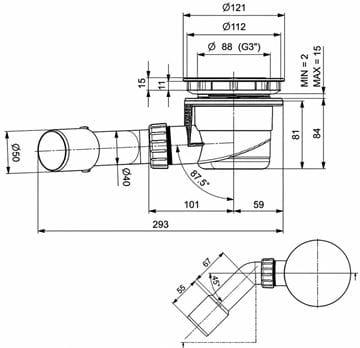 EASY vaničkový sifón pr. 90 mm, chróm EAST008 Technický nákres